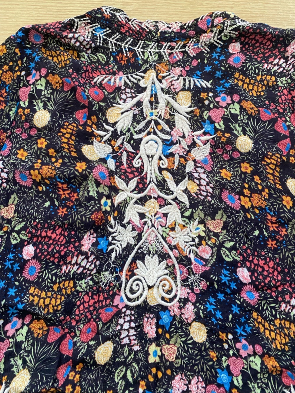 Sundance Black Floral Embroidered Open-Front Kimono -Festival Style - Picture 2 of 13